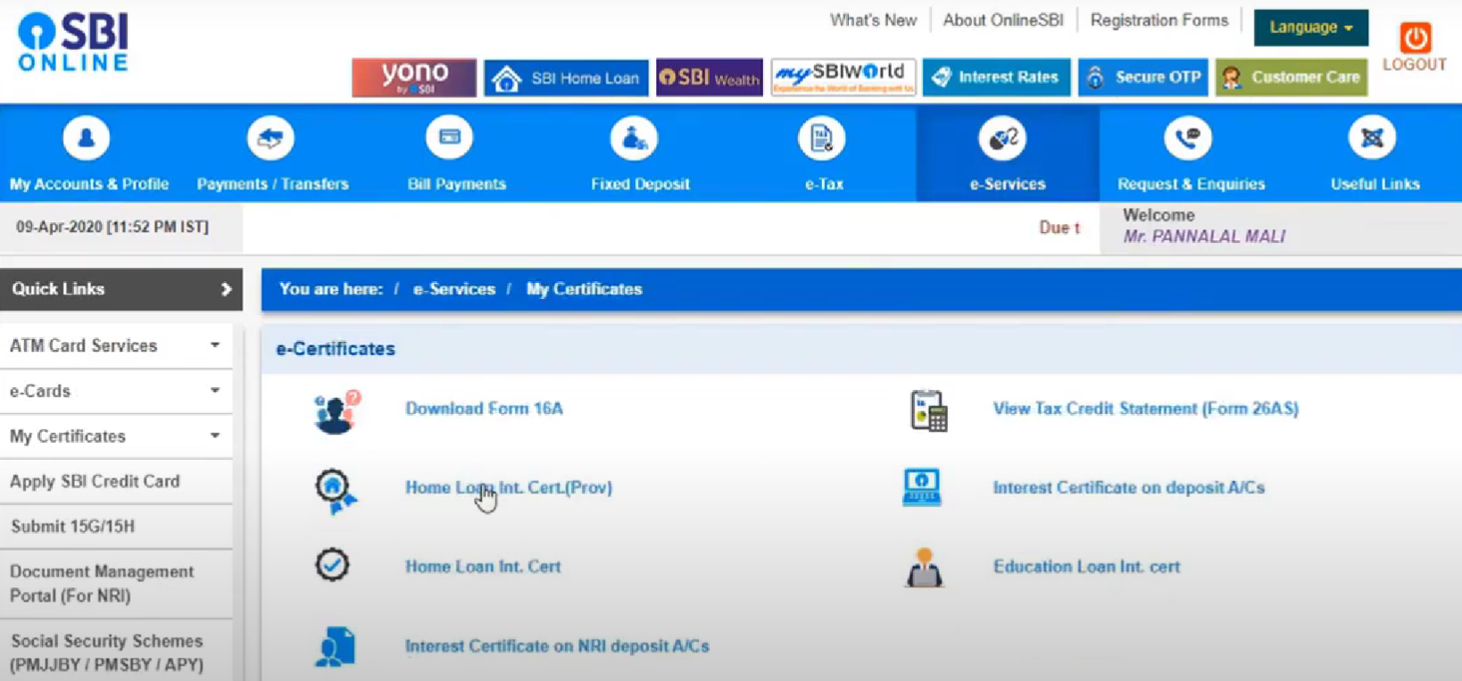 SBI Home Loan Interest Certificate