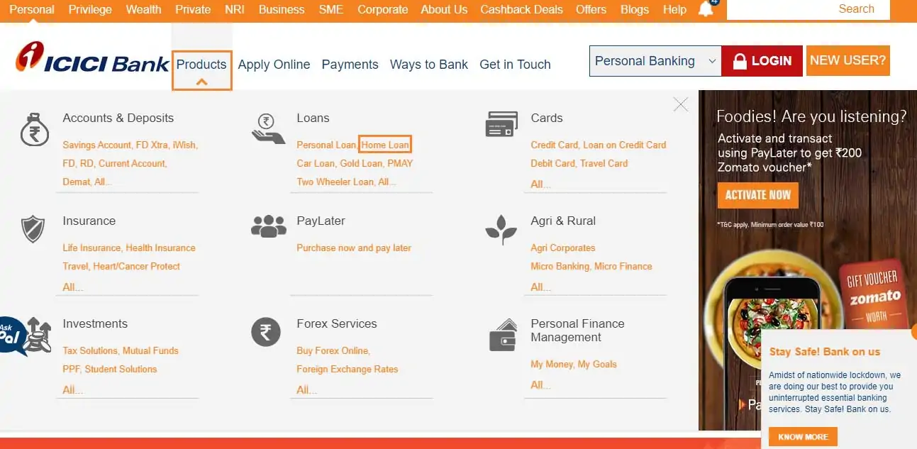 Select the home loan product to start tracking your application's status