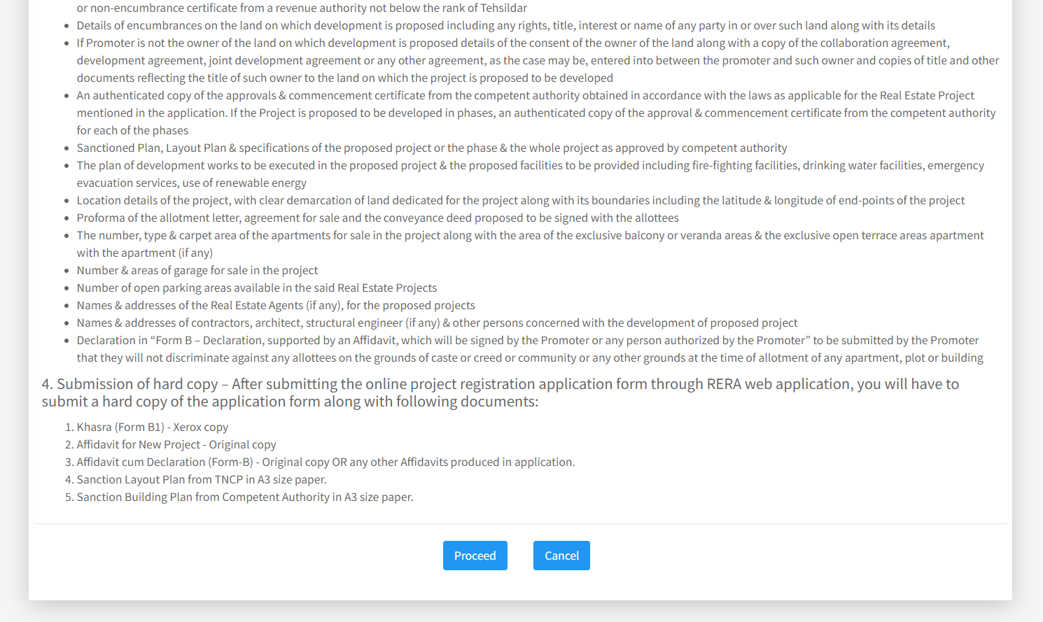 After submitting the required documents, click 'Proceed' to continue with the registration process.