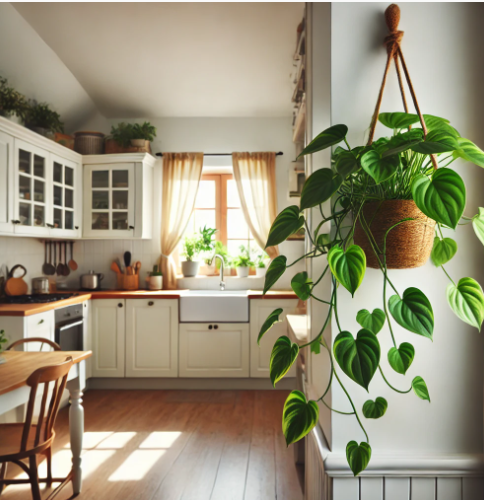 Trailing pothos with heart-shaped leaves