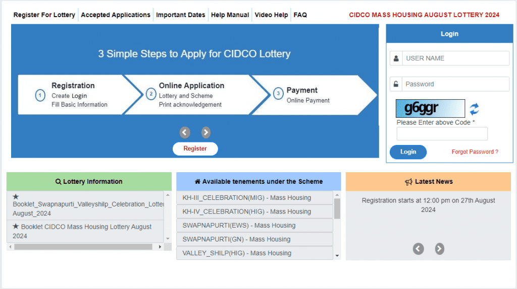 CIDCO Official Website For All New Lottery Registrations