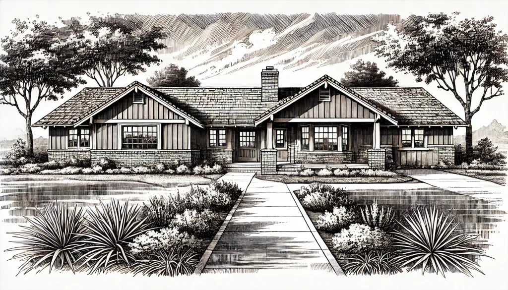 Enjoy classic charm and modern comfort with a single-floor ranch-style house design