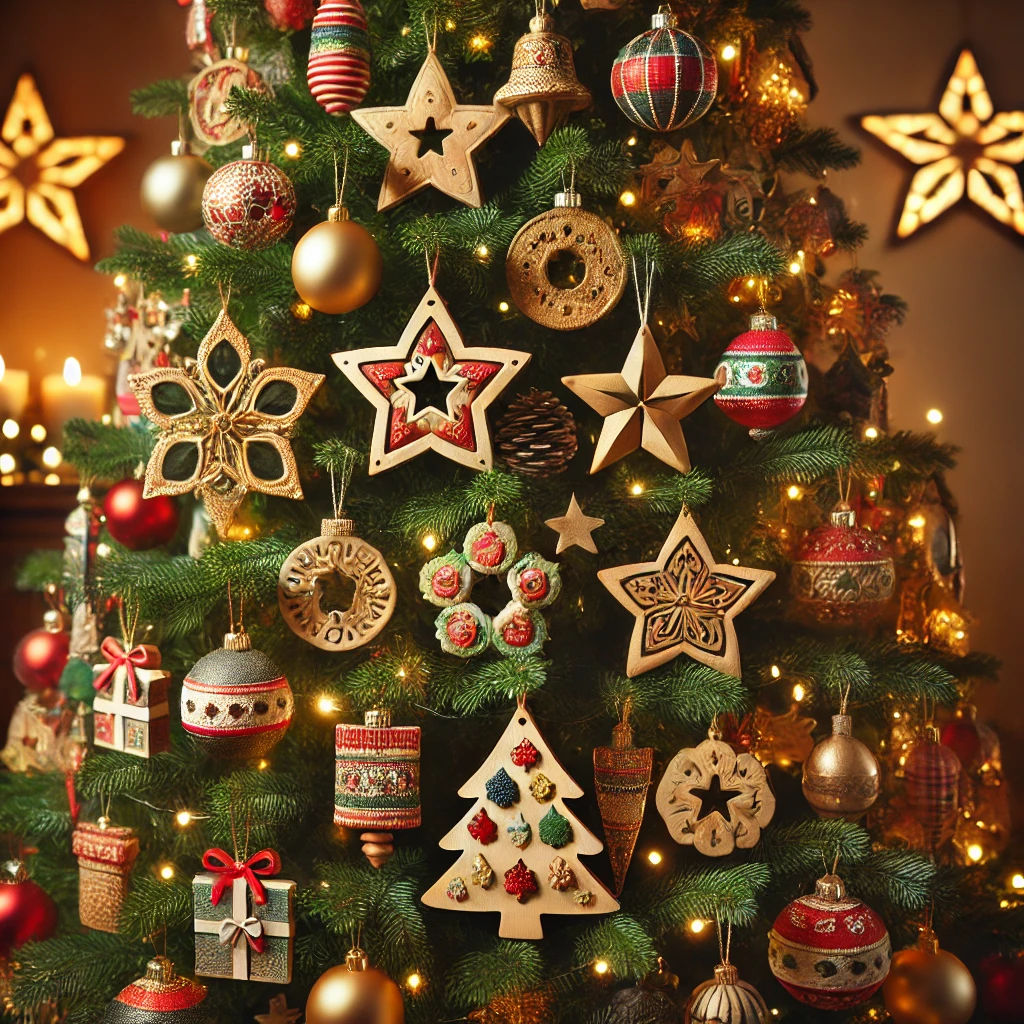 Colorful ornaments add festive charm.