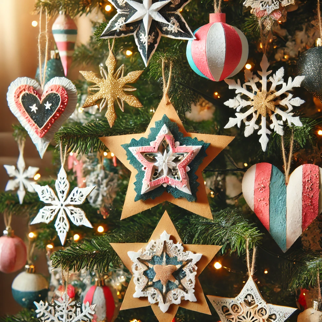 Paper Magic – DIY paper stars and snowflakes add festive charm.