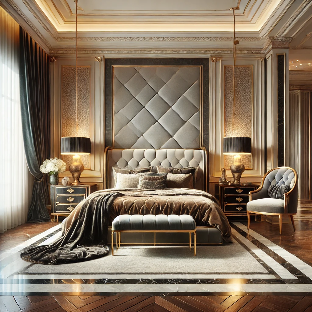 Rich Materials – Marble and velvet add elegance and durability.