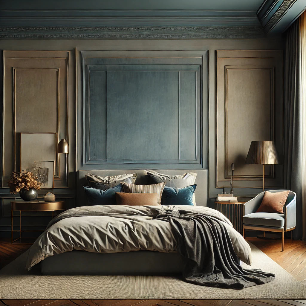 Refined Palette – Deep, muted tones create a serene retreat.