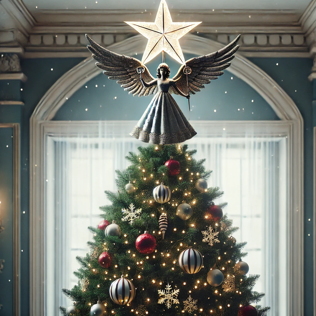  A star shines brightly atop the Christmas tree.