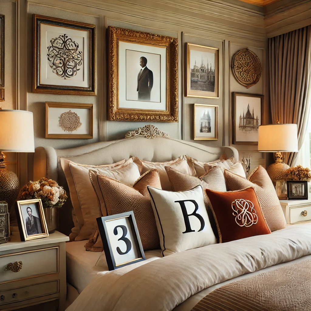 Personalized Decor – Family photos and monogrammed pillows add warmth.