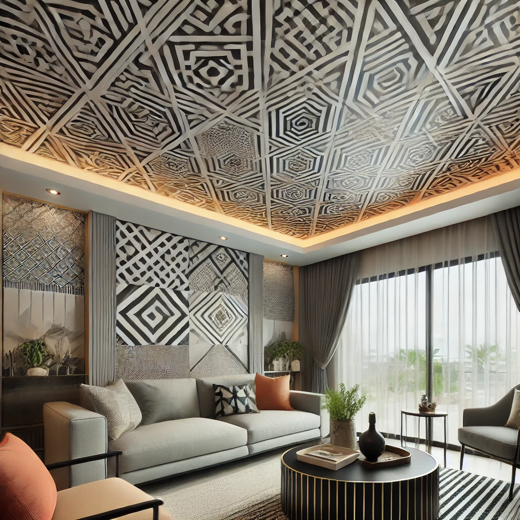 Patterned Style – Geometric designs bring personality to the ceiling.