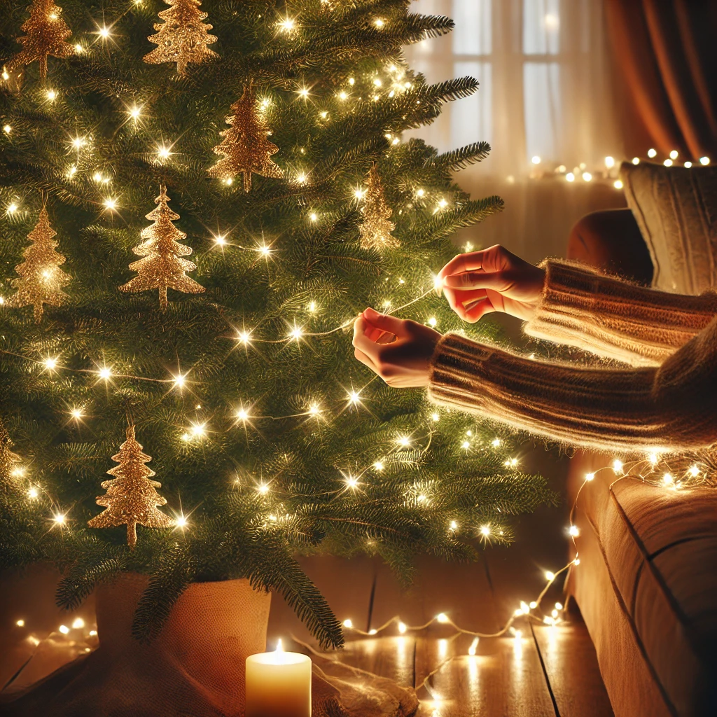 Bright Beginnings – Twinkling lights set the tree aglow.