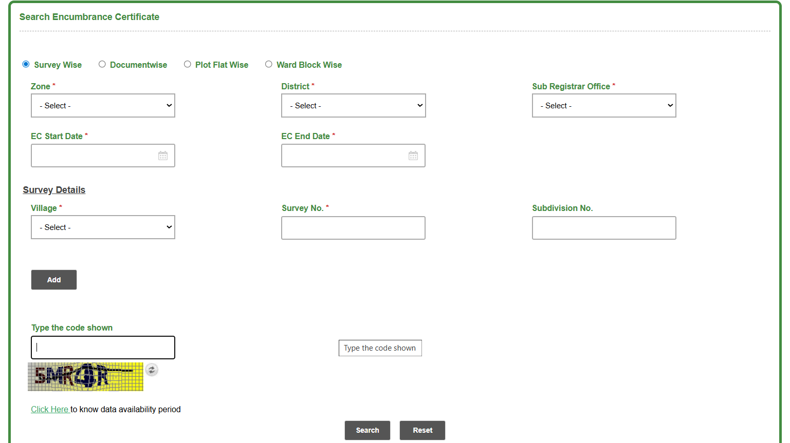 TNREGINET EC view online page with search options for certificate download.