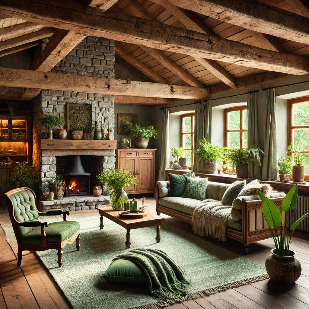 Green Textiles in a Rustic Chic Setting