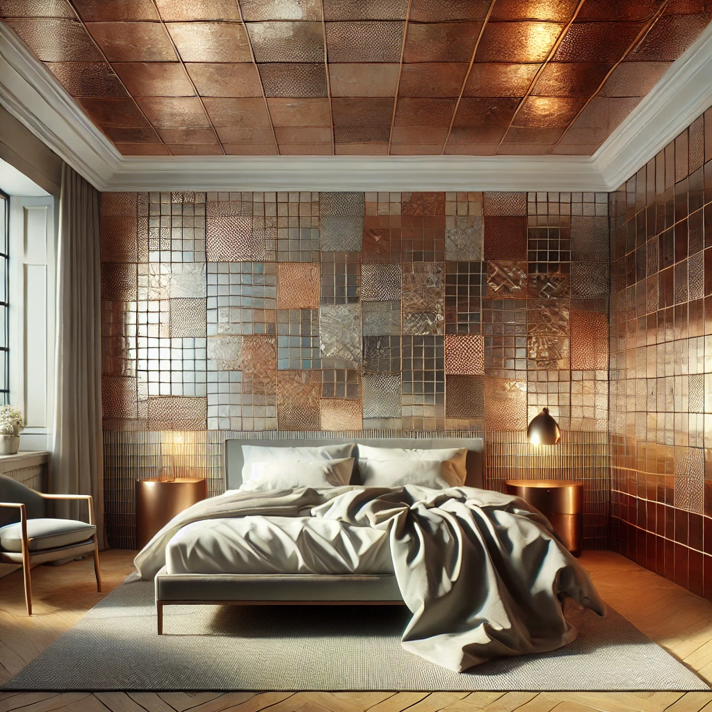 copper metallic tiles bedroom ceiling