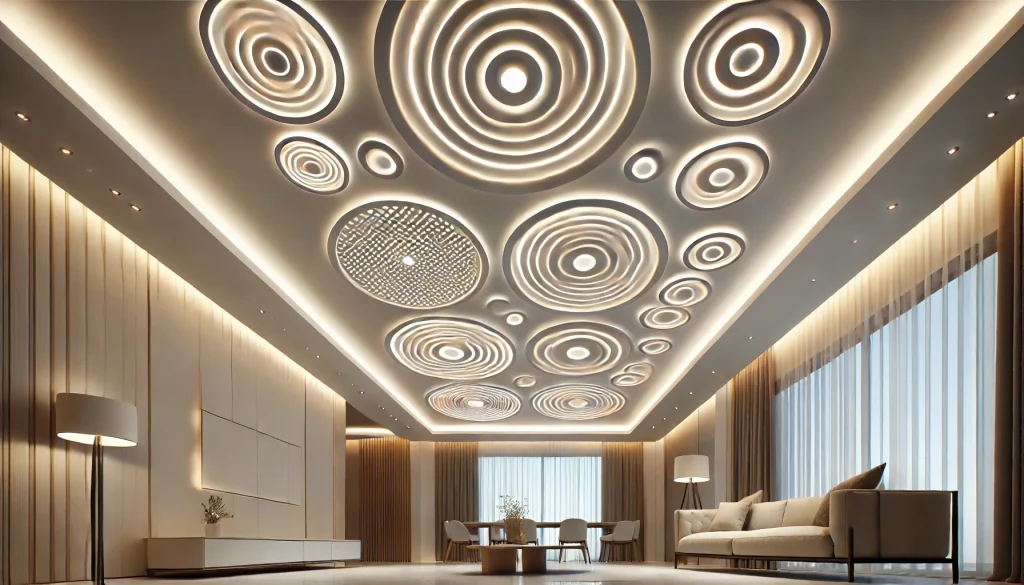 thin concentric circles bedroom ceiling design