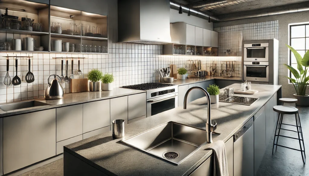 washbasin and cooking range in kitchen