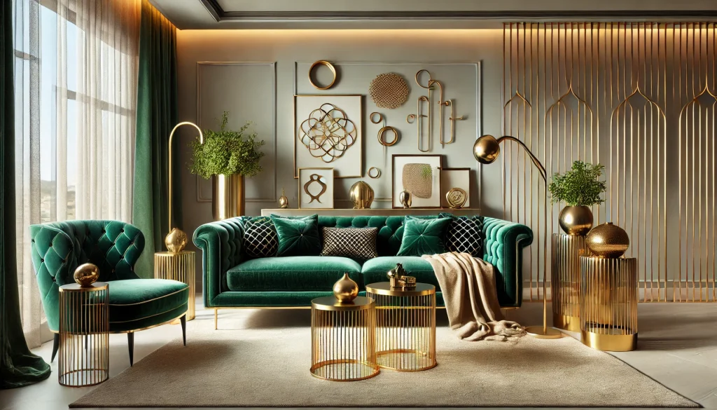 Emerald Green Sofa + Metallic Details