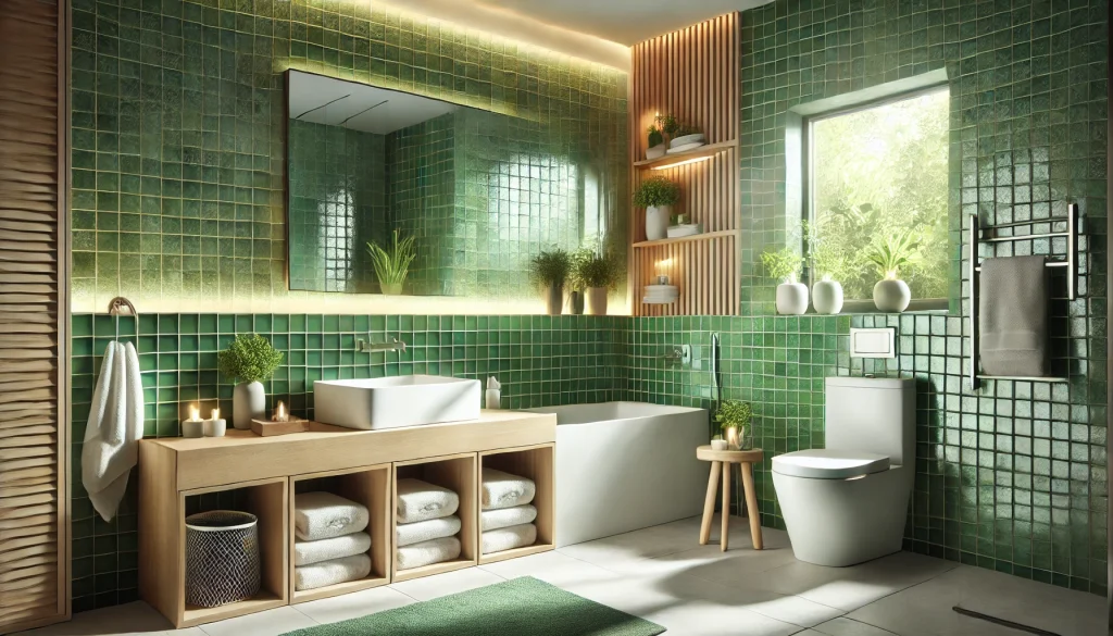 Green Hued Tile Backsplash in the Bathroom