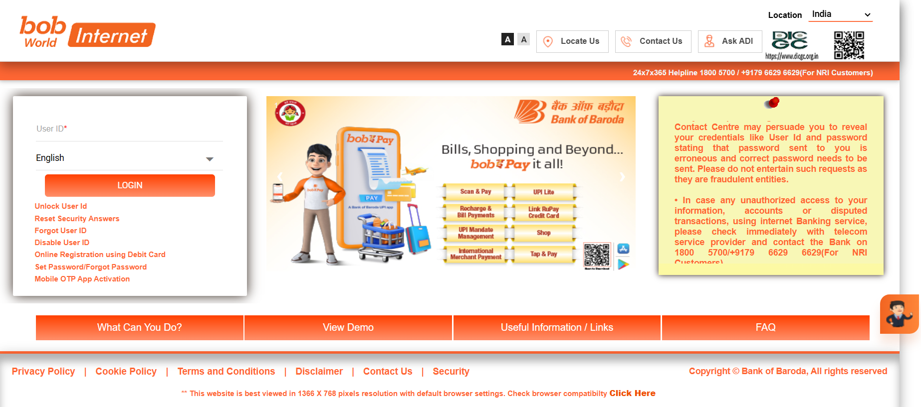 Bank Of Baroda Login Page