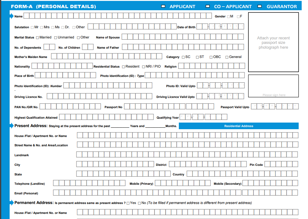 Loan application form