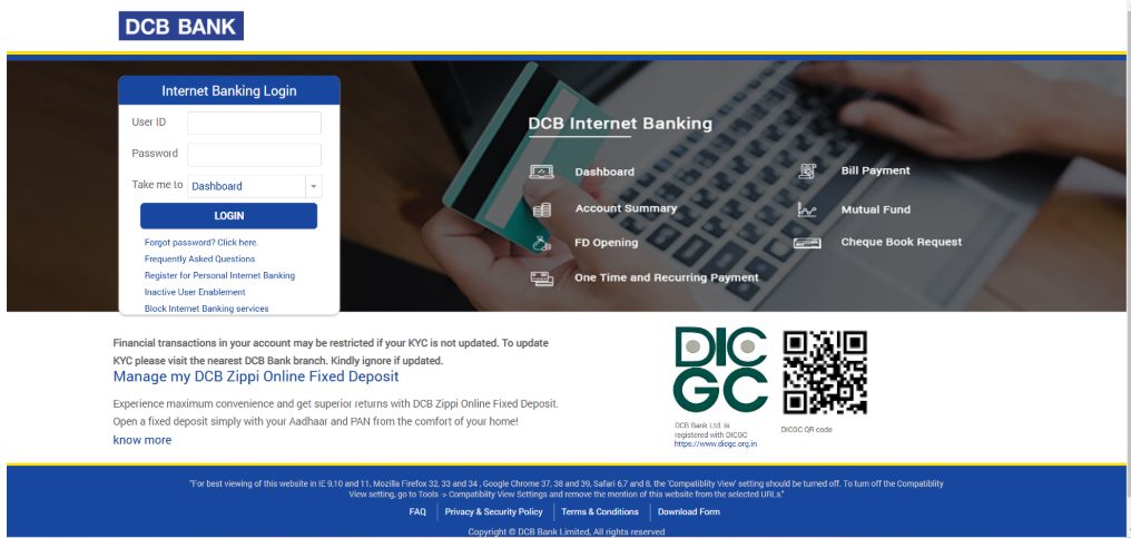 dcb net banking account