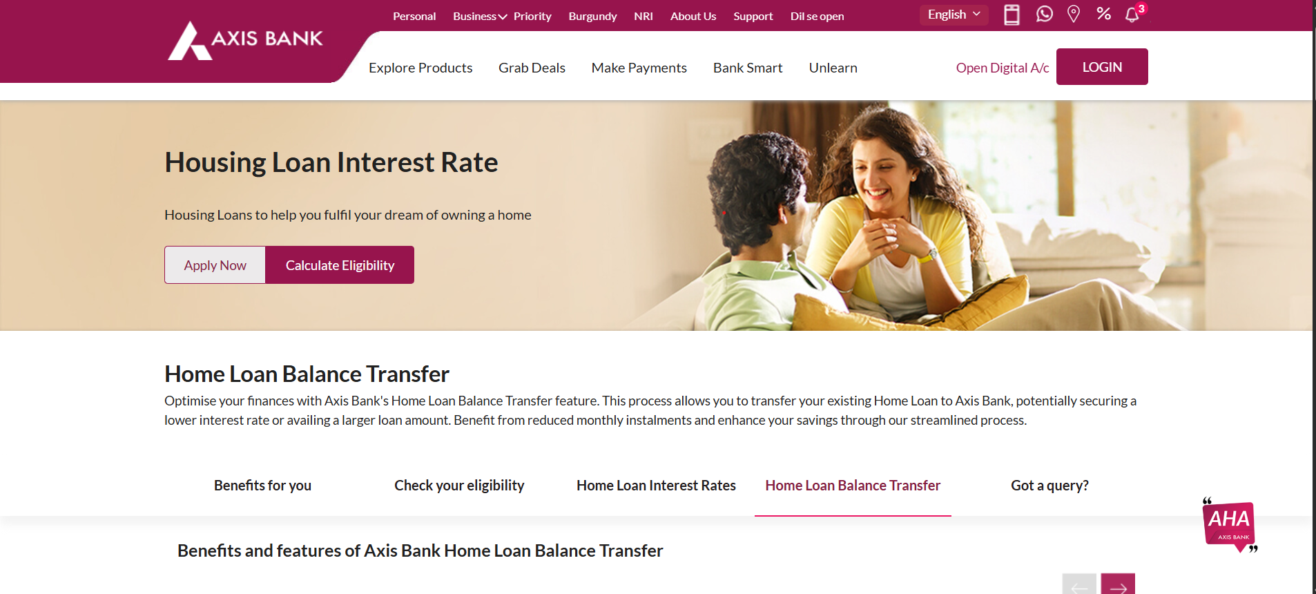 axis bank home loan balance transfer