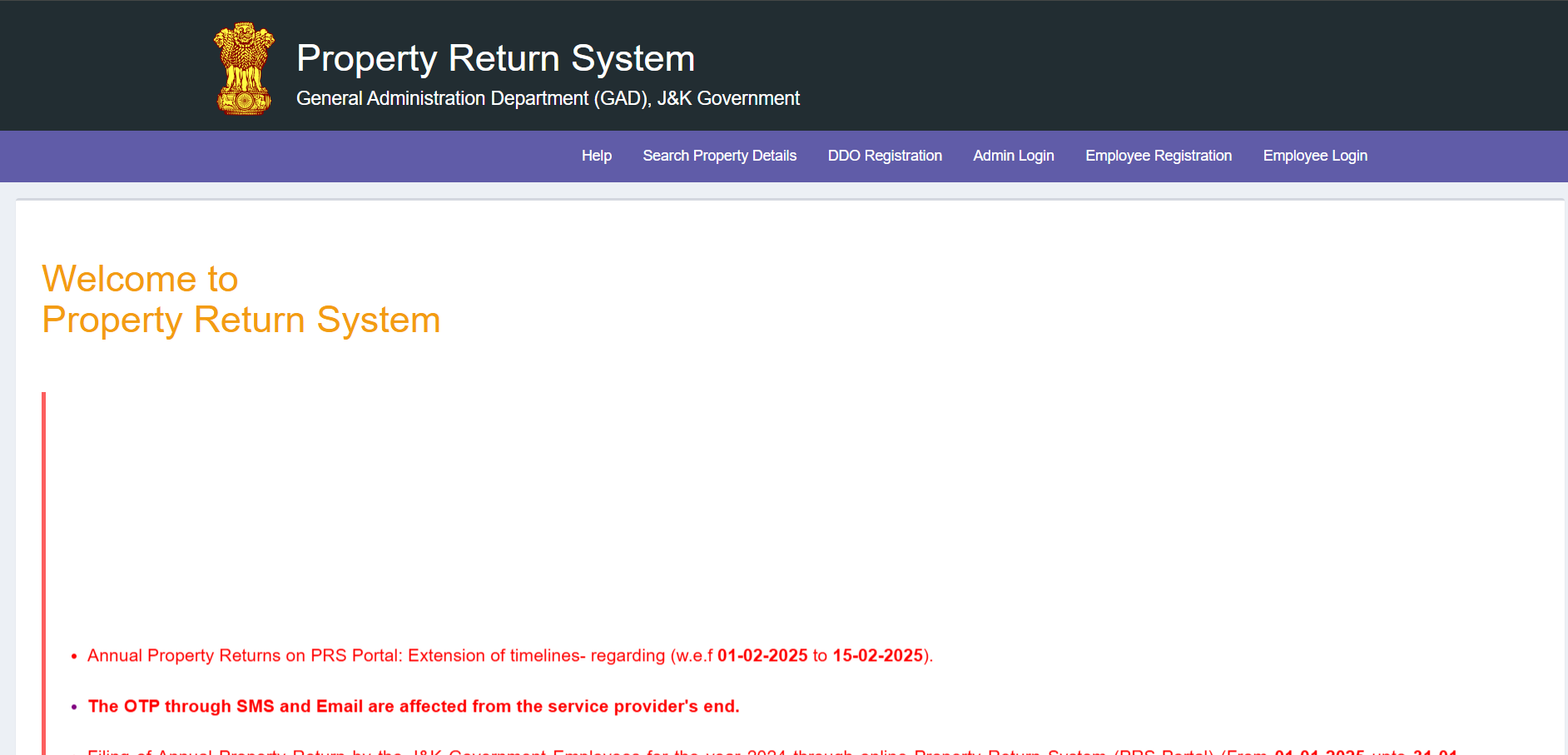 j&k online property return system website